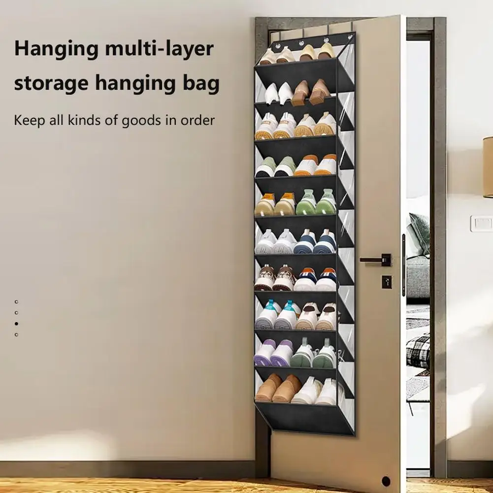 10 Tier Over The Door Shoe Organizer Hanging Shelve For Closet With 4 Metal Hooks Large Capacity