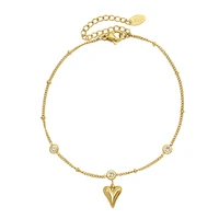 french personality design versatile stainless steel plated 18k gold zircon peach heart anklet accessories for women