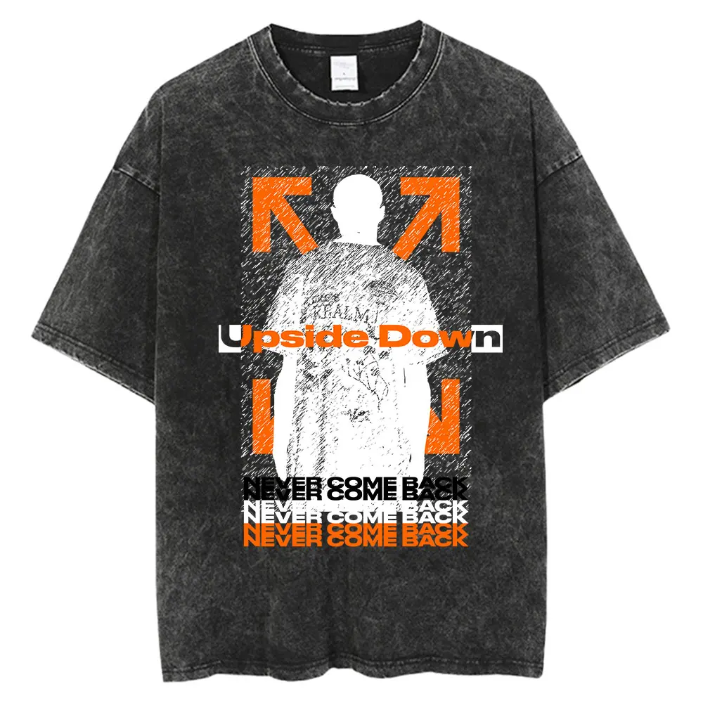 

T Shirt Men Hip Hop Vintage Washed Oversized Anime T Shirts for Women Streetwear Tees 100% Cotton T-shirt