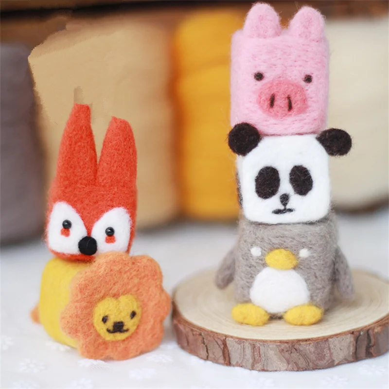 

Handmade Toys DIY Crafts Supplies Needle Felt Decoration Items Fox Toy Home Decor Lion Penguin Panda Dolls for Children DIY