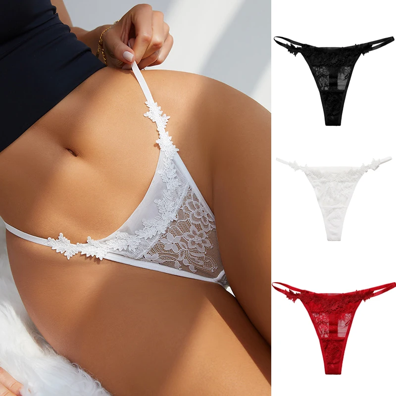 

3pcs/Lot G-string Sexy Lace Underwear Adjustable Thin Strap See Through Perspective T Back Lingerie Bikini String Femme En Lot