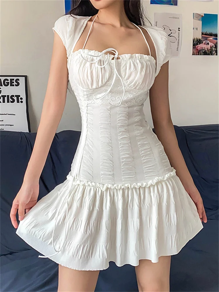 

Женское летнее мини-платье с коротким рукавом и квадратным вырезом