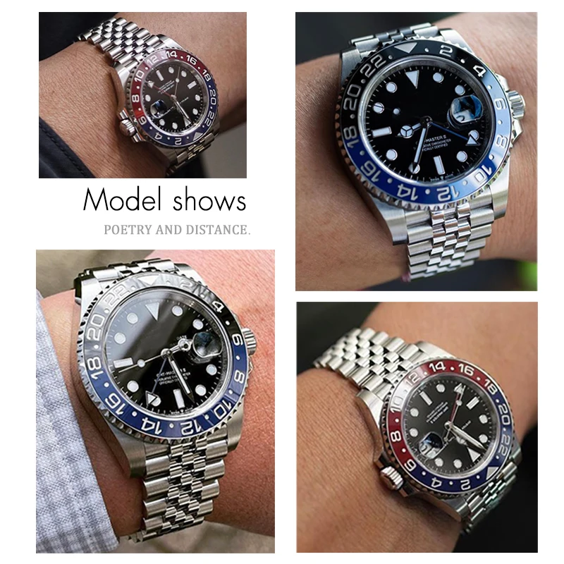 Ремешок из нержавеющей стали для часов однотонный браслет 20 мм 904L Rolex GMT Master II