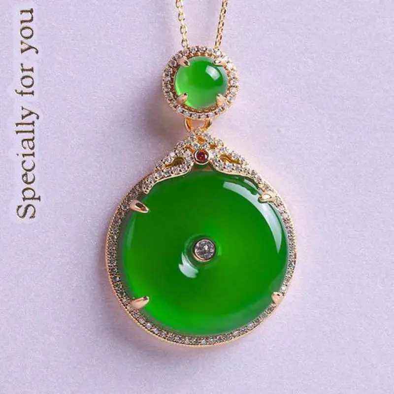 

Natural Green Jade Donut Pendant With Emerald Zircon Chrysoprase Round Necklace Women Lucky Amulet Fashion Charms Jewellery