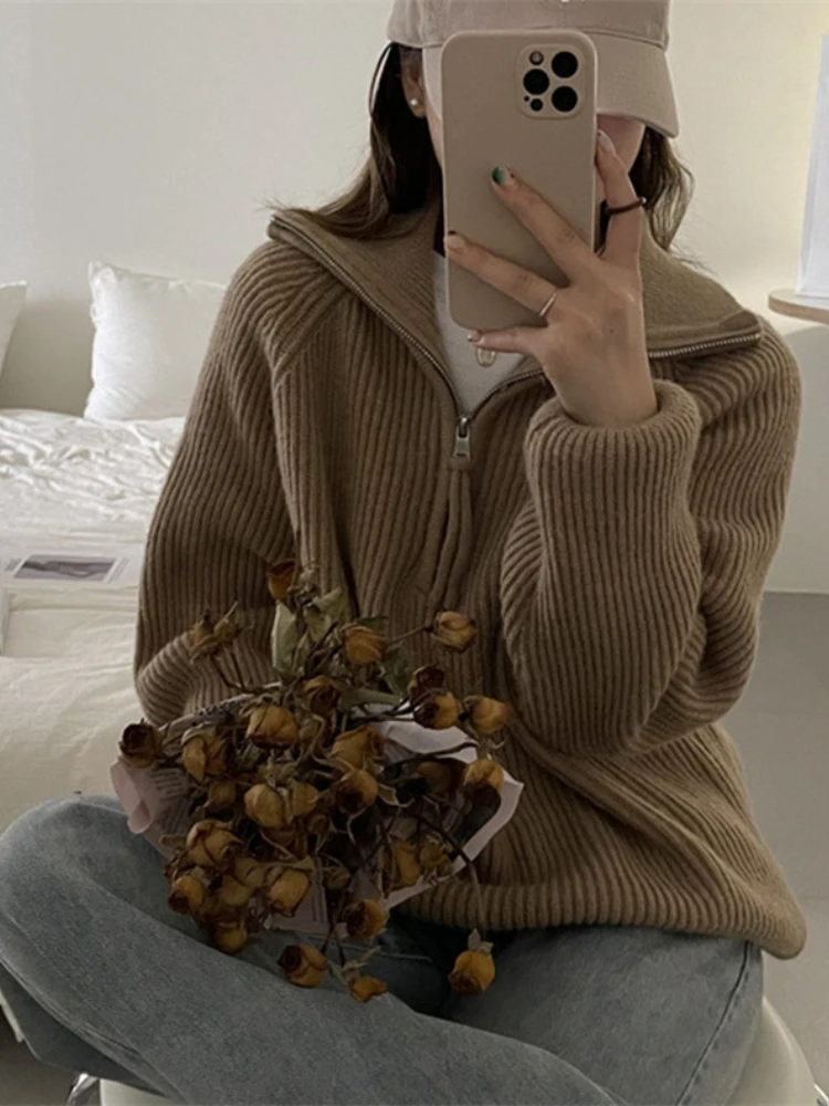 

Fashion Women Sweaters 2023 New Autumn Winter Solid Long Sleeve Top Streetwear Versatil Pullovers Screw Thread LOOSE Knitwears