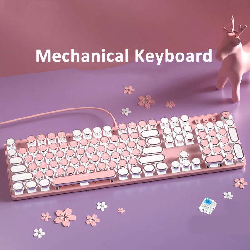 Wired Mechanical Keyboard Pink Backlit Keycaps ABS 104 Keys Blue Switch Backlight PC Gamer Keyboard Hot-swap PC Gaming Accesorie