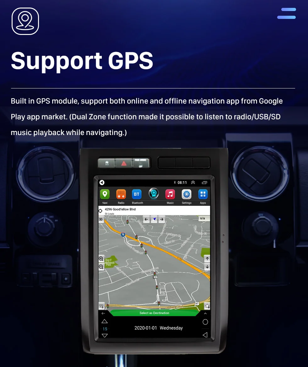 Автомобильный радиоприемник Android 14 для Ford F150 2009-2012 Tesla автомобильный