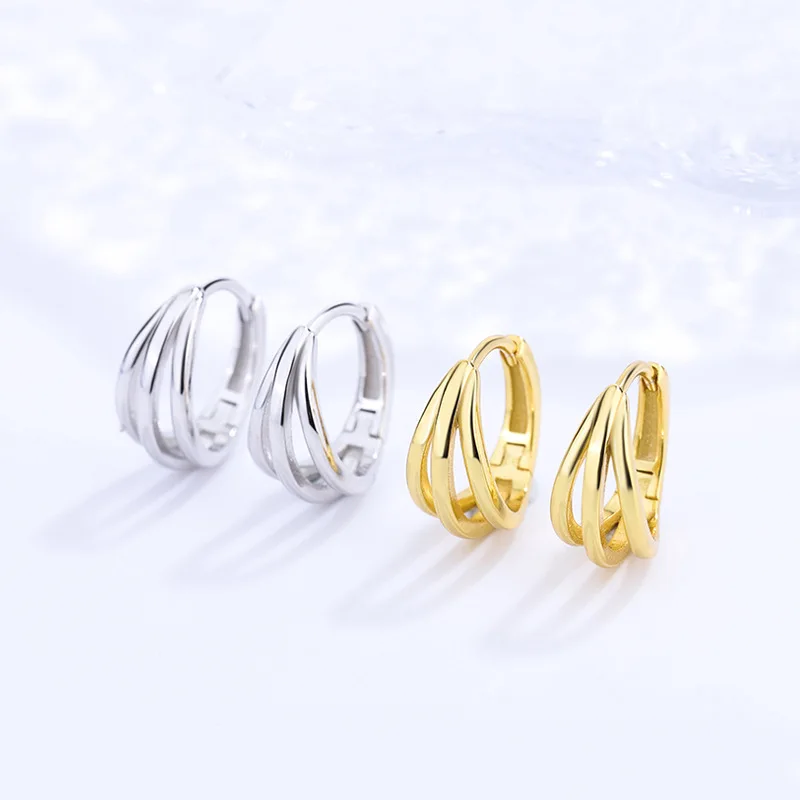

S925 Sterling Silver Three Layer Surrounding Earrings for Women One Pair of Simple Line Multi layer Earrings Jewelry Earrings