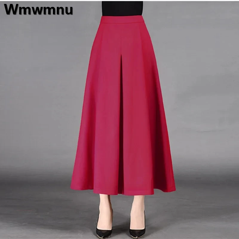 

Oversize 5XL HIgh Waist Ankle-Length Culotte Pants Korean Womens Elegant Wide Leg Pantalones Spring Fall Basic Baggy Spodnie