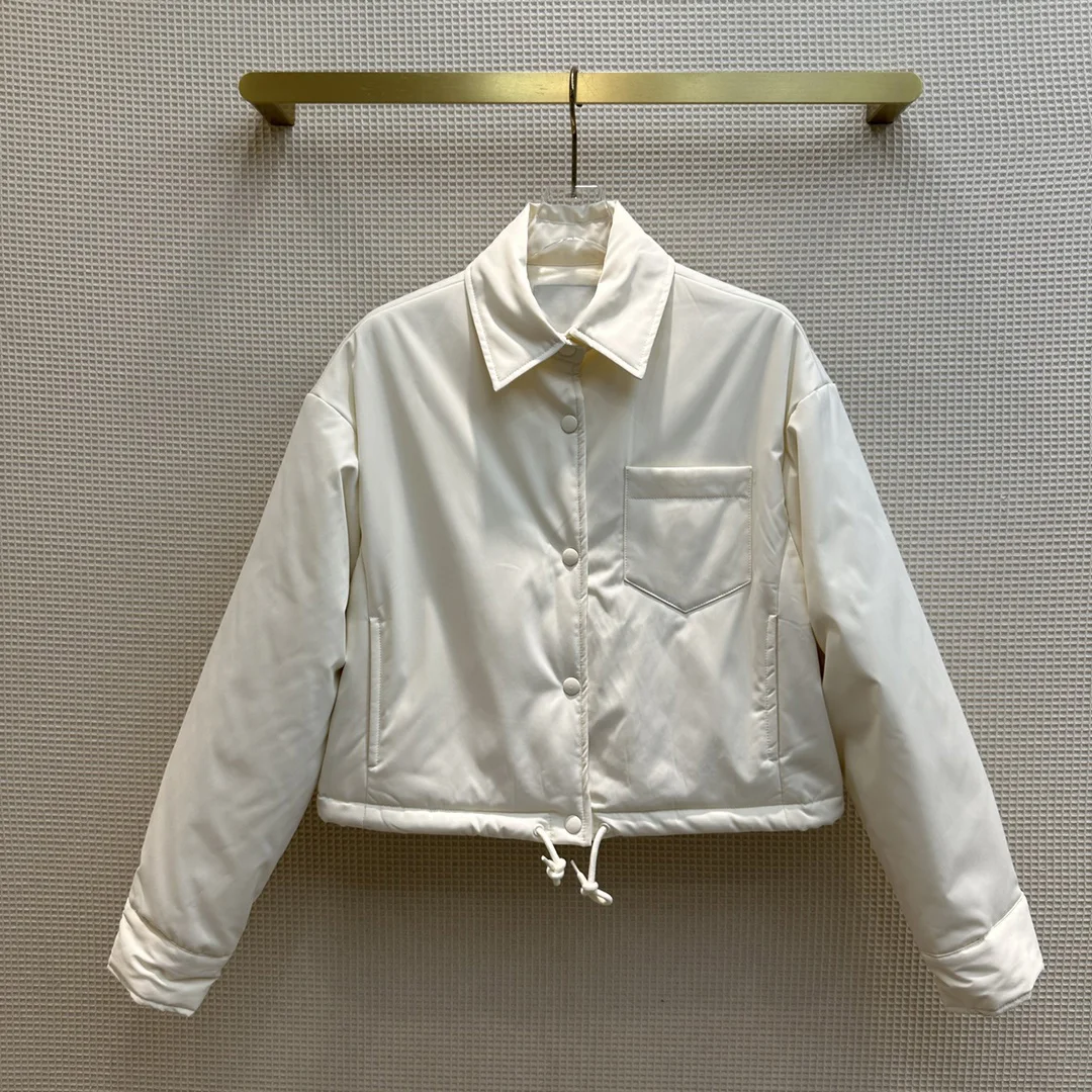 

2023 Autumn and winter lapel short cotton coat, lapel single breasted wide short cut, hide meat is thin, light and simple