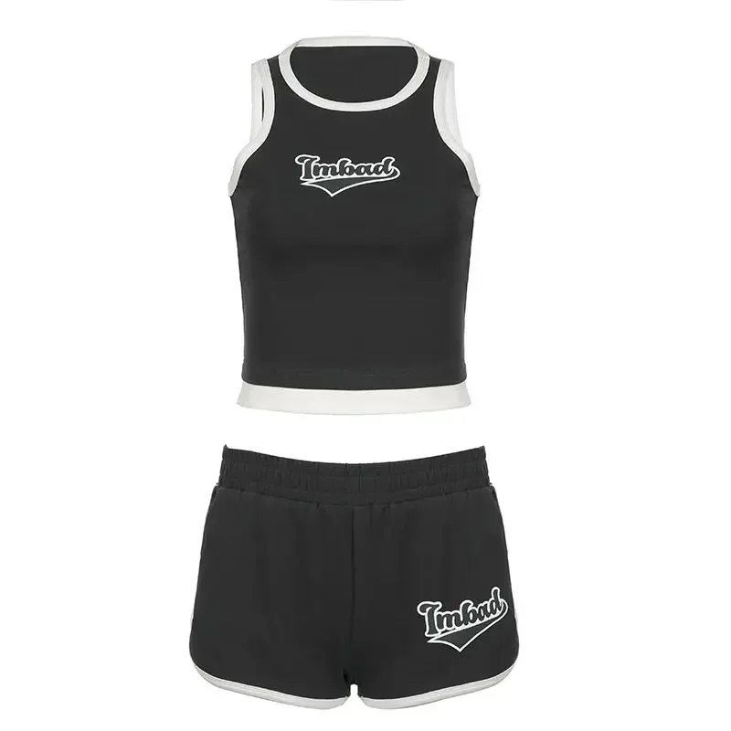 Базовые контрастные цветные обтягивающие майки с принтом без рукавов шорты