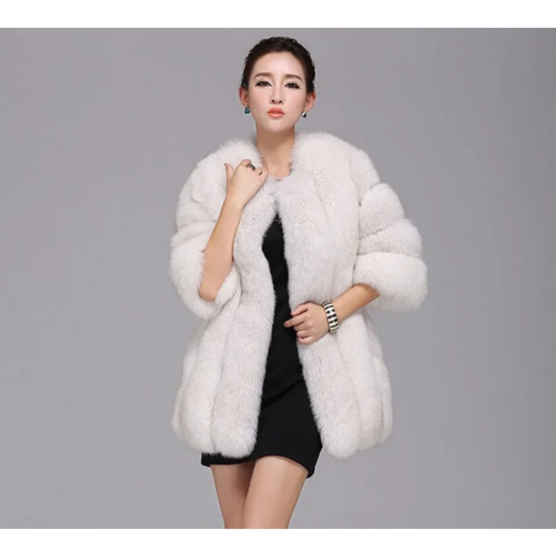 Women's Faux Fox Fur Coat Mid Length Fur Long Sleeves Jacket 2022 New Elegant Fashion Winter Streetwear Jacket For Ladies