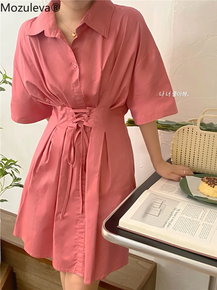 

Элегантное женское однотонное платье на шнуровке, мини-платье с коротким рукавом, приталенные женские платья-трапеции, лето 2022