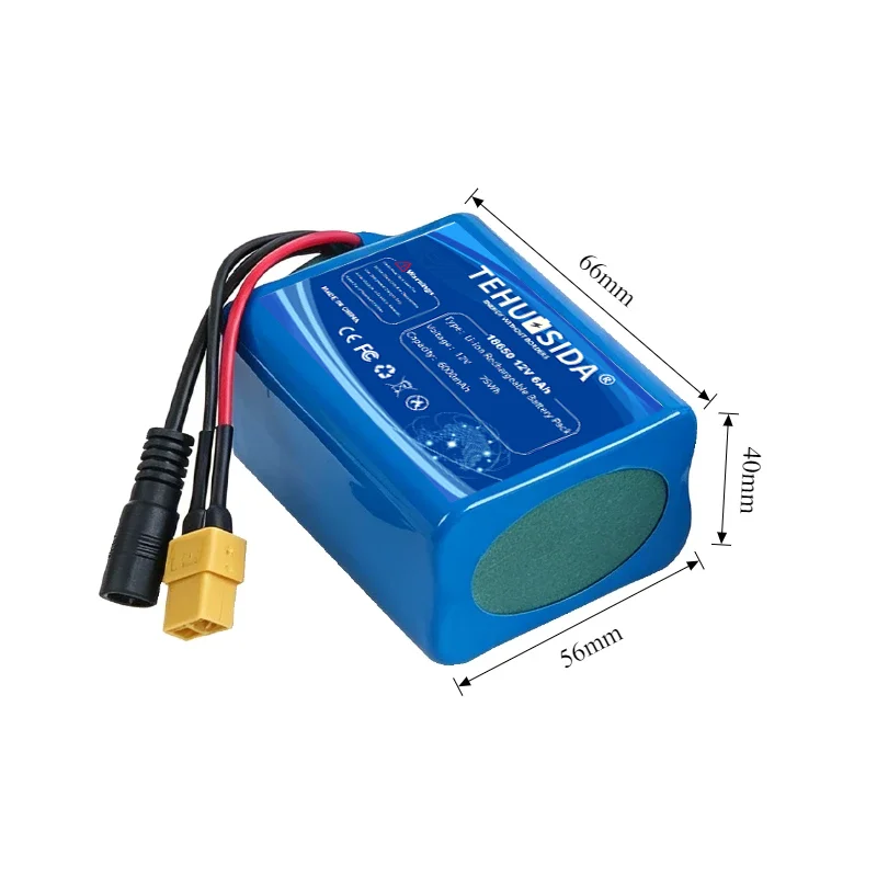 Аккумуляторный блок 12В 6000мАч 3S2P 18650 Li-ion с BMS и резервным источником питания для видеонаблюдения, мониторов и Bluetooth-устройств (art.: 3920db64fa231) - 3920db64fa231