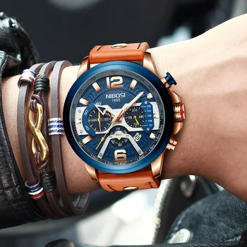 NIBOSI Mens Watches Top Brand Luxury Leather Sport Watch Men Fashion Chronograph Quartz Man Clock Waterproof Relogio Masculino Other Image