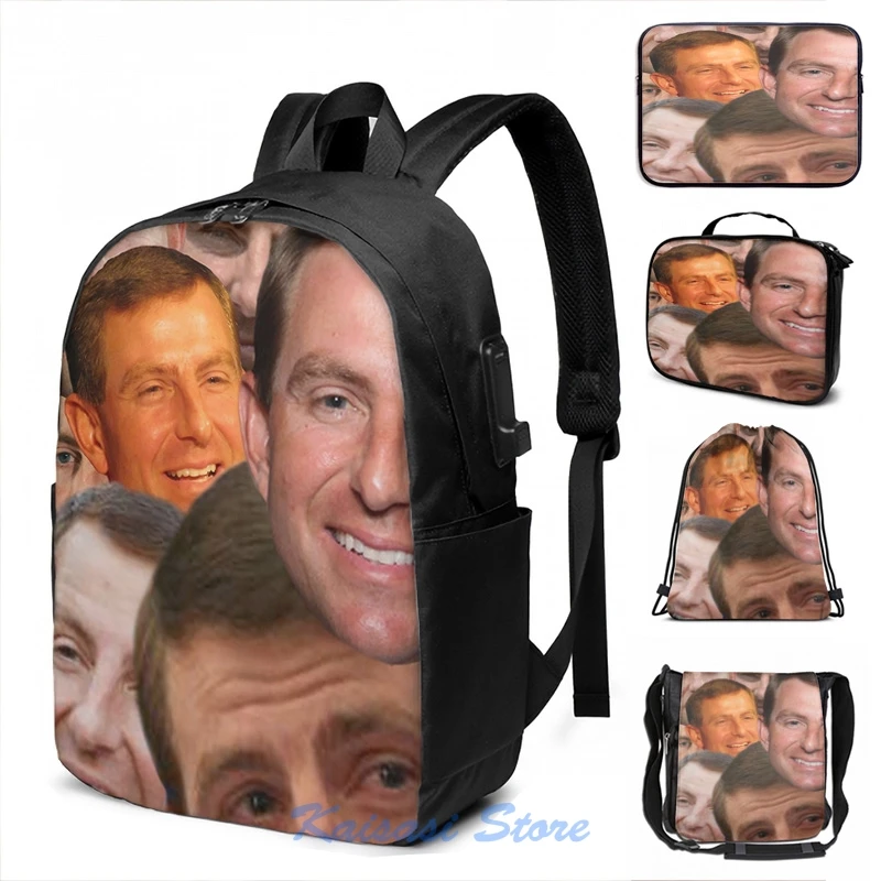 Смешная графическая печать Рюкзак для зарядки USB The many faces of Dabo Swinney мужские школьные сумки женская сумка Путешествия ноутбук.