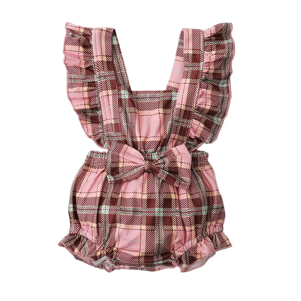 

Baby Girl Romper Summer Plaid Strap Fashion Playsuit Cute Babies Cotton Soft Comfort Clothing Bow Elastic Waist Casual Clothing