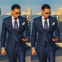 classic navy blue chalk stripe wedding tuxedos mens suit two pieces formal business mens jacket blazer jacketpantstie d229