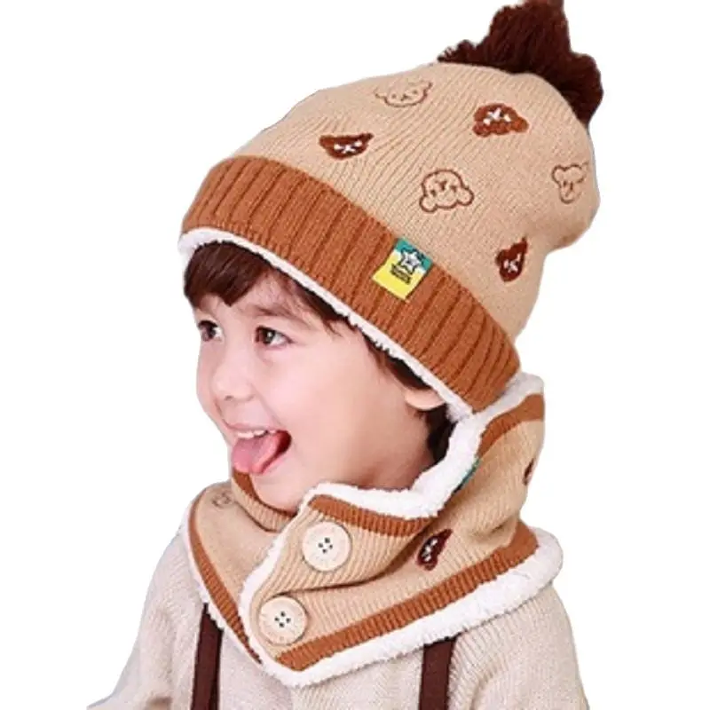 

Acrylic Wool Children Cartoon Knitted Hat Cap Winter Skullie & Beanie Scarff Bonnet Homme Enfant Kids Chapeau for Baby Boys Girl
