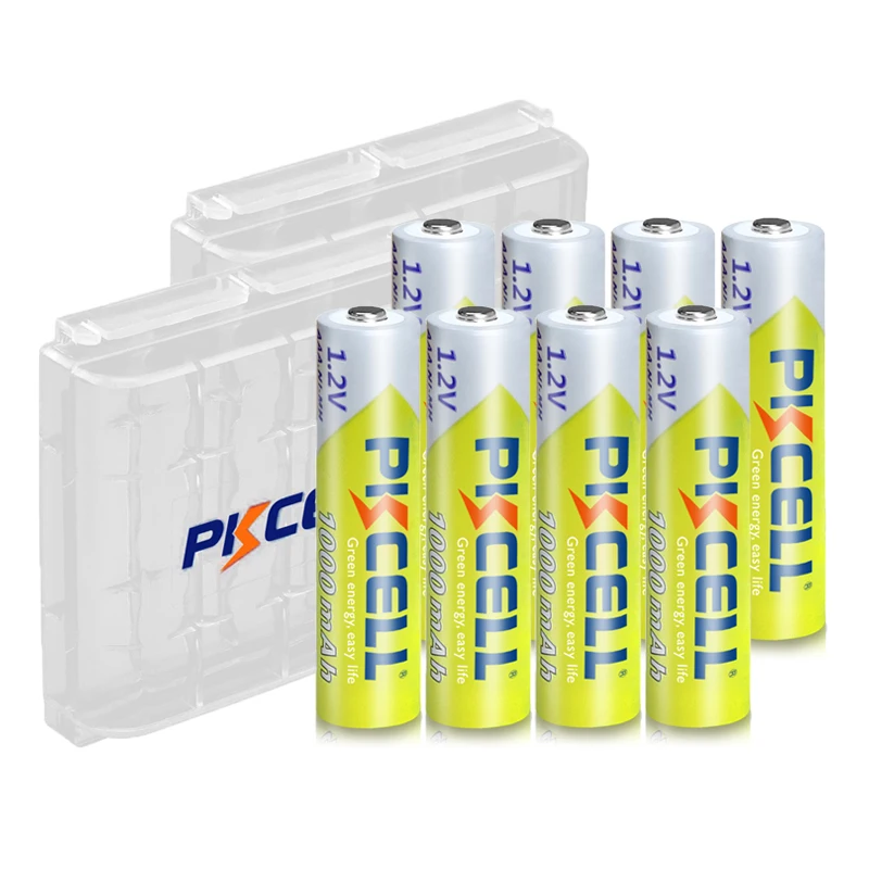 

Аккумуляторы PKCELL AAA, 1,2 в, Ni-MH, 1000 мА · ч, 3 а, с 2 держателями батарейки AAA/AA, 8 шт.