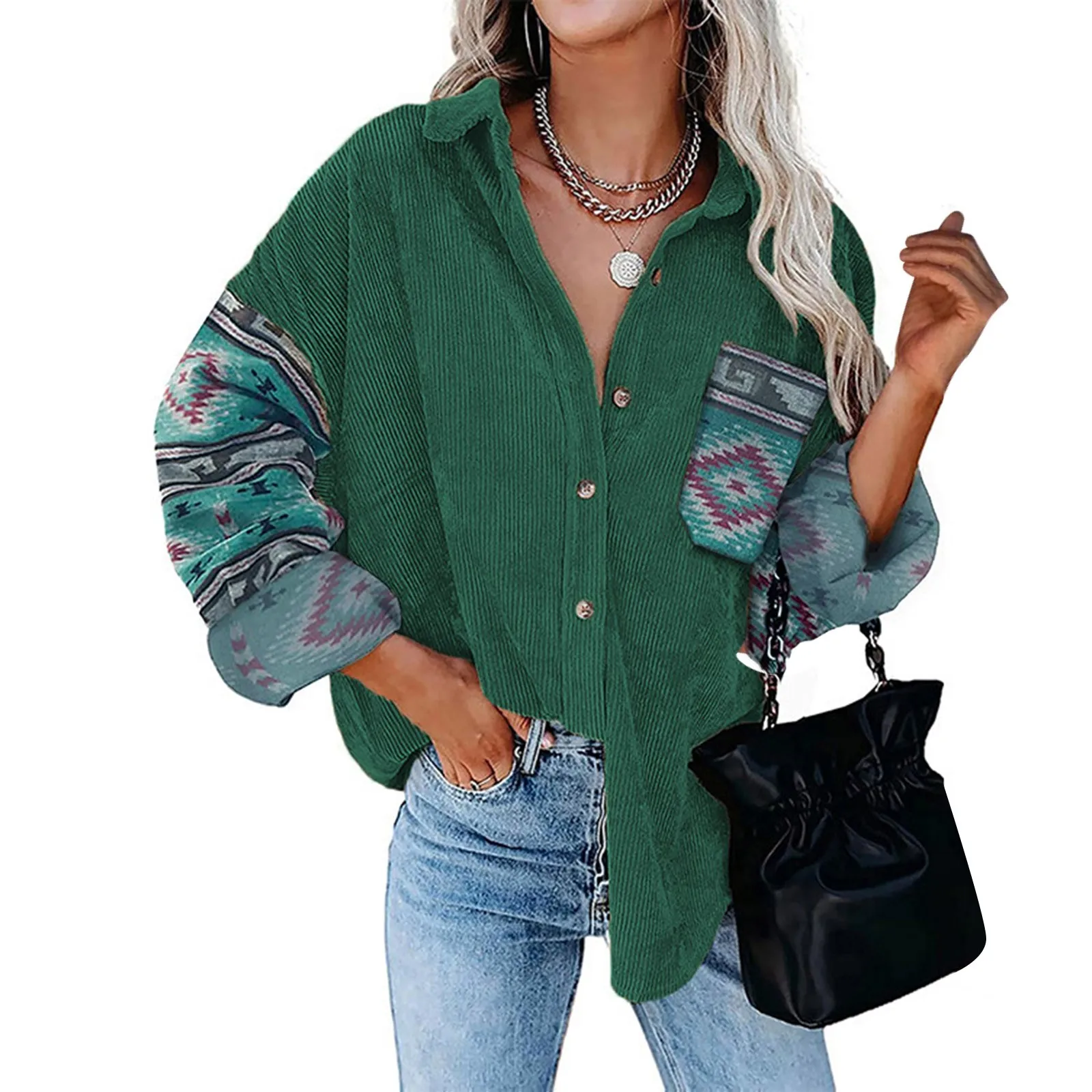 

Camisa de pana holgada con manga larga y botones para mujer