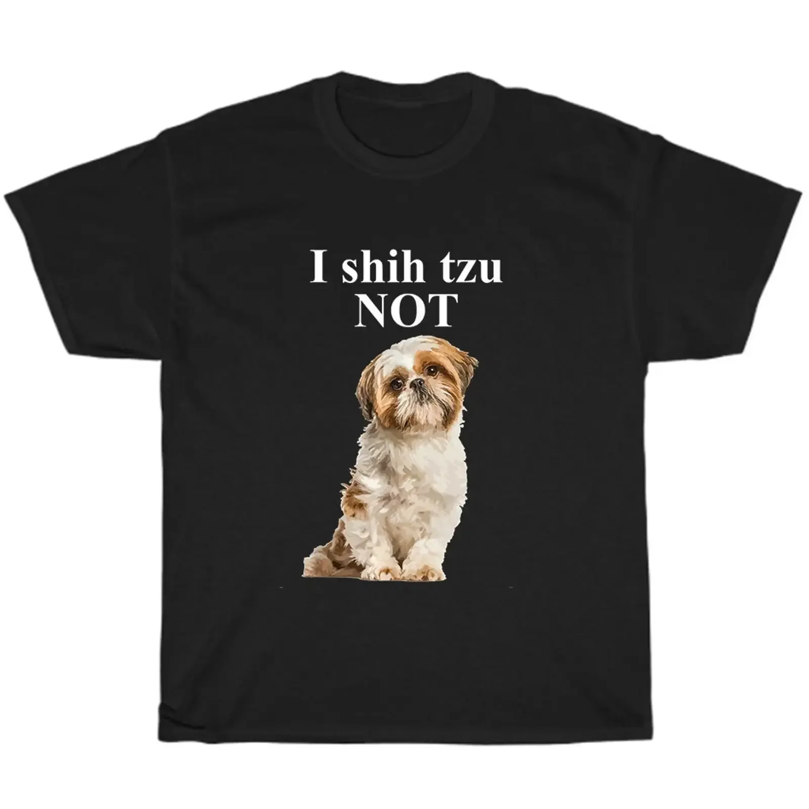 Фото Футболка I Shih Tzu Not Shitzu с изображением собаки, щенка, для любителей животных, забавная, винтажная, с эффектом потертости, модная, универсальная, повседневная, уличная одежда №1