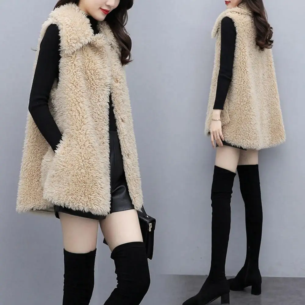 

Faux Fur Vest Women Luxuy Fashion Loose Sleeveless Jacket Coat Solid Long Femme Vests Korean Style Woman Parkas red black