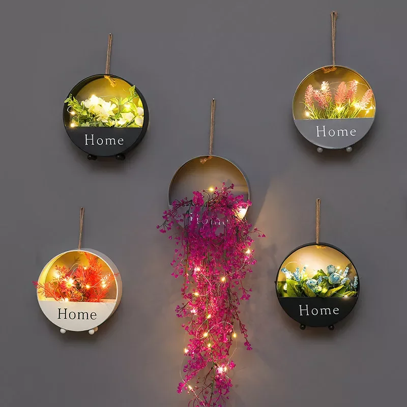 

Decorative Floral Wall Lamp Hanging Fairy Light Decor with Artificial Plant Flower Modern Art Ornament for Home Office