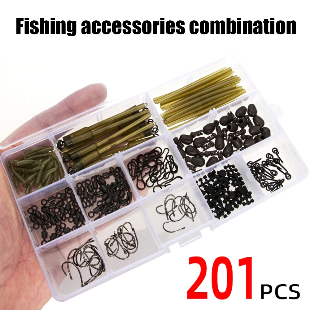 

201pcs/Set Carp Fishing Tackle Kit Quick-Change Fishing Connector Carp Hooks Anti-Tangle Anti-corrosion Fishing Terminal Tackle