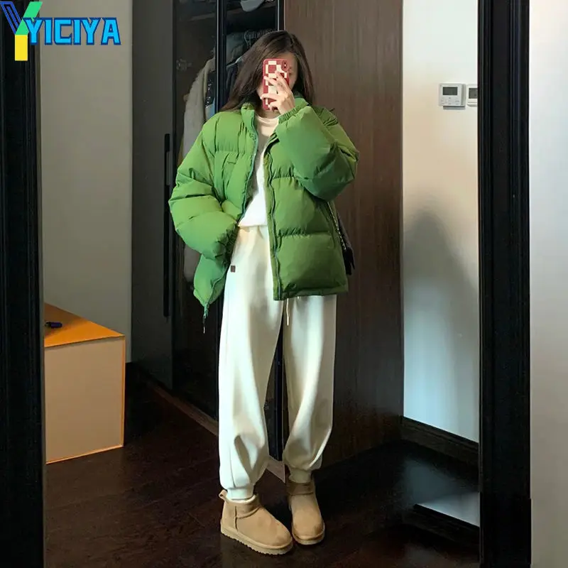 YICIYA Winter Jackets 2023 Woman New Parkas Stand Collar Warm Thick Jacket Solid Color Fashion Casual Women Parka Coats Clothing