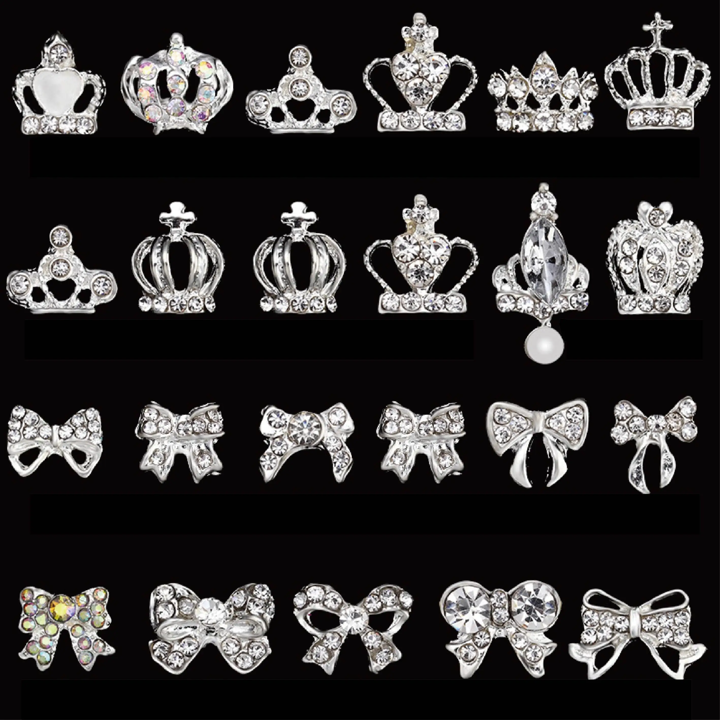 

10pcs 3D Metallic Rhinestone Nail Studs/Crown/Bow Bling Clear Nail Art Charms Glitter Crystal Butterfly Design Manicure Jewelry