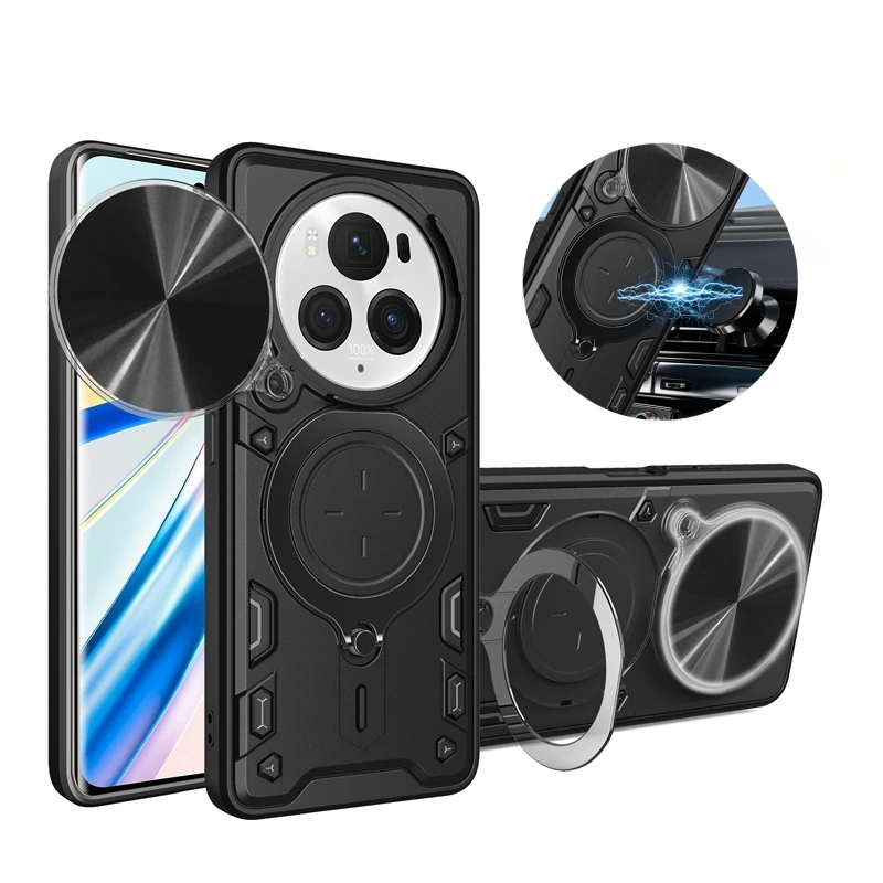 Чехол для Honor Magic6 Pro магнитный металлический кольцевой держатель армированный