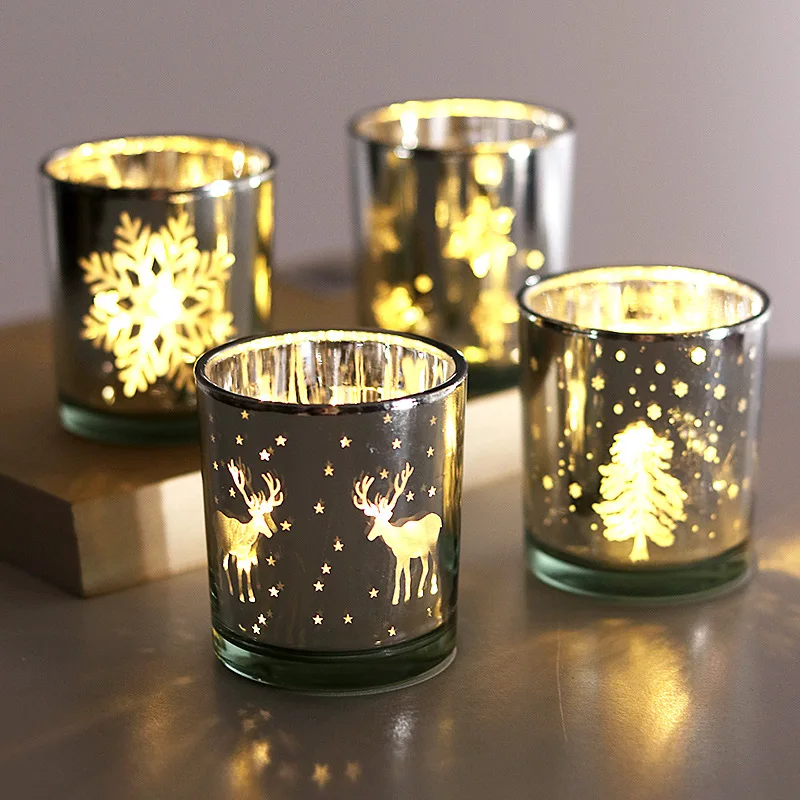 

Christmas Series Candle Cup Empty Glass Cup Deer Snowflake Candles Holder Electroplate Home Decor Christmas Gift Decoration