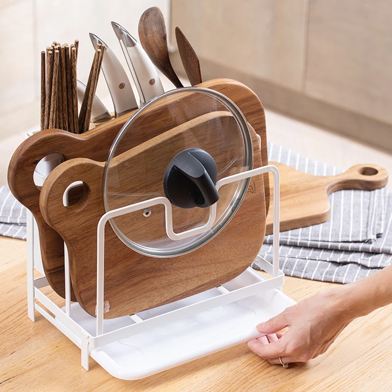 

New Kitchen Countertop Knife Rack Chopping Board Pot Cover Chopsticks Integrated Storage Rack Iron Knives Drain Rack