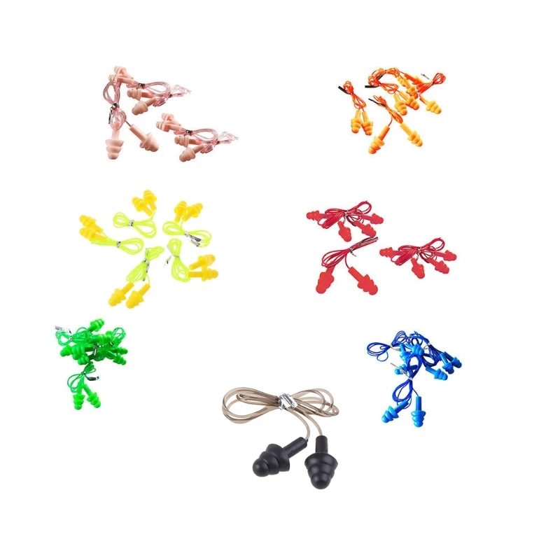 

5 Pairs Soft Silicone Cord Swimming Ear Plugs Comfortable Waterproof Noise Cance