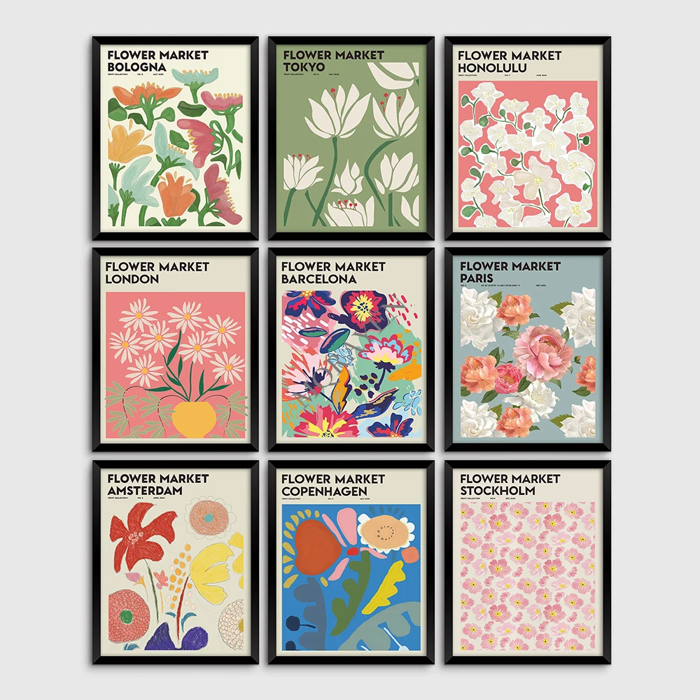 Цветочный магазин, плакат и печать, цветочный подарок, цветочный рынок, город, Париж, Токио, Копенгаген, Болонья, холст, живопись, Декор, картины