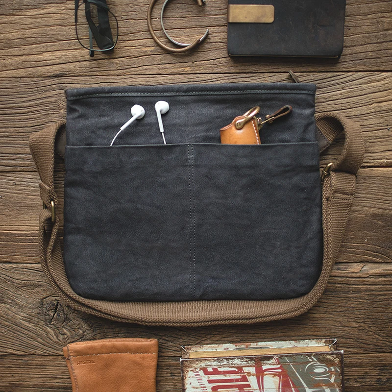 

Maden Men’s Waxed Canvas Messenger Bag Travel School Work Tools Crossbody Bag