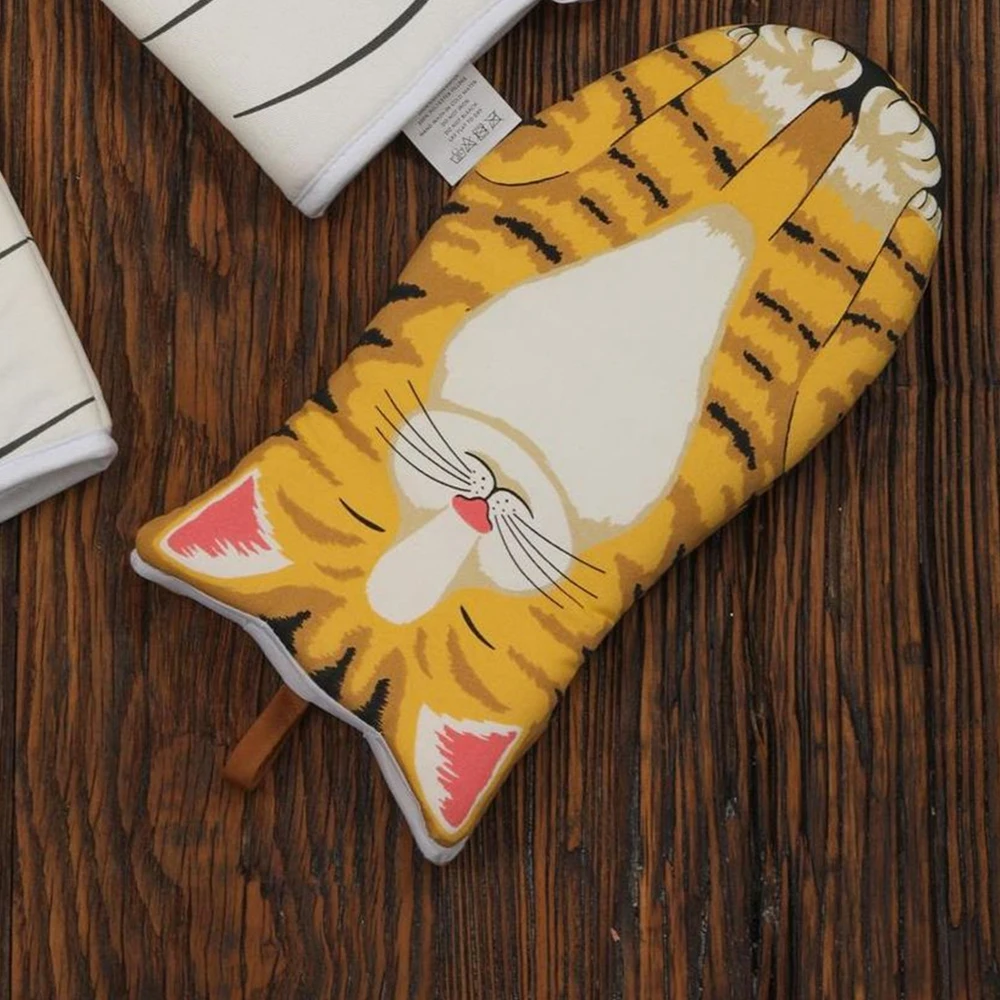 

Heat Insulation Cartoon Ginger Cat Potholder Anti-scald Kitchen Gloves Insulation Cute Cat Shape Oven Mitts Kitchen Tool Cotton