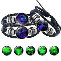 luminous glass constellation bracelet for men women couple multi layer handmade woven pu rope charm bracelet wristband jewelry