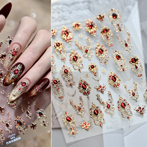 5D наклейки для ногтей "Изумрудный рубин в стиле барокко"