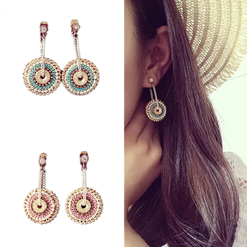 

2022 New Fashion Long Bohemian Round Handmade Chain With Stud Earrings For Girls Jewelry Accessories Party Fine Gifts Woman