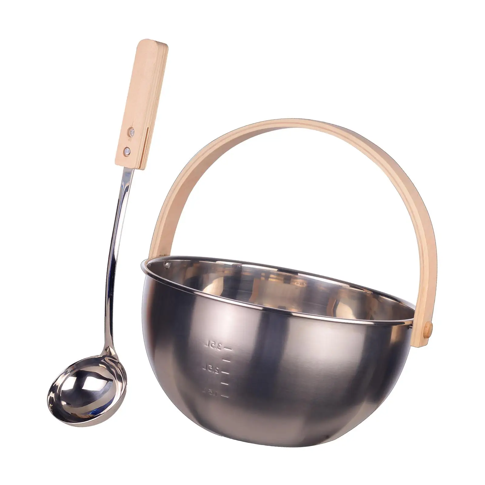 

Sauna Stainless Steel Bucket and Ladle Set Wood Handle Capacity 5L for Home