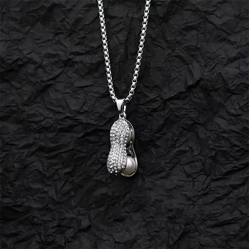

Korean Style Diamond Peanut Necklace-Male And Female Personality Hip Hop Versatile Niche Design Long Sweater Chain