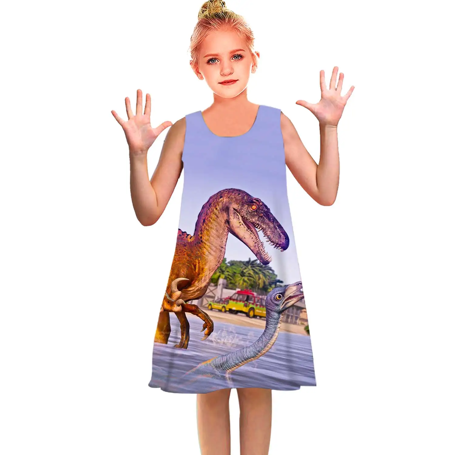 

3D Print dinosaur Pattern Girls Kids Dress Long Sleeve Elegant Princess Dresses for Children Spring Cartoon Baby Clothes2022New