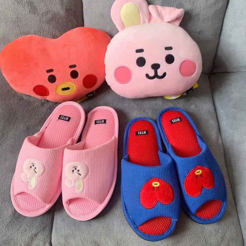 

Kawaii Bt21 Anime Hobby Tata Chimmy Cooky Home Indoor Non-Slip Floor Cotton Slippers Open Toe Cool Slippers
