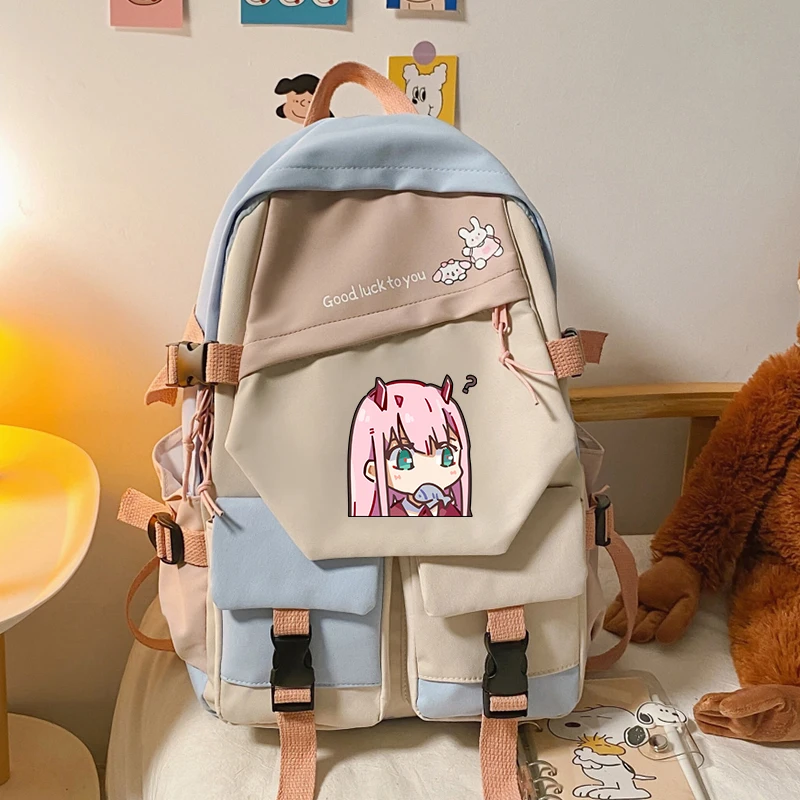 Anime DARLING In The FRANXX 02 Zero Two Quadratic Element Merch Student Schoolbag Ins Japanese Unisex Contrast Color Backpack