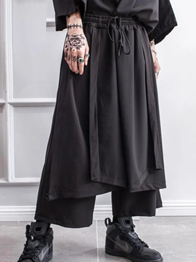 Брюки асимметричные с широкими штанинами юбка-кюлоты поддельными модные мужские