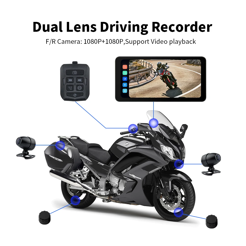 EKIY MTC19 6.3 Мотоциклетная навигация Беспроводной CarPlay Дисплей Экран TPMS DVR Двойной BT