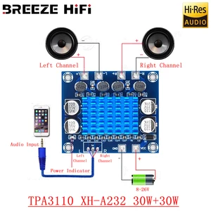 BREEZE HiFi XH-A232 30W+30W 2.0 Channel Digital Stereo Audio Power Amplifier Board DC 8-26V 3A TPA3110