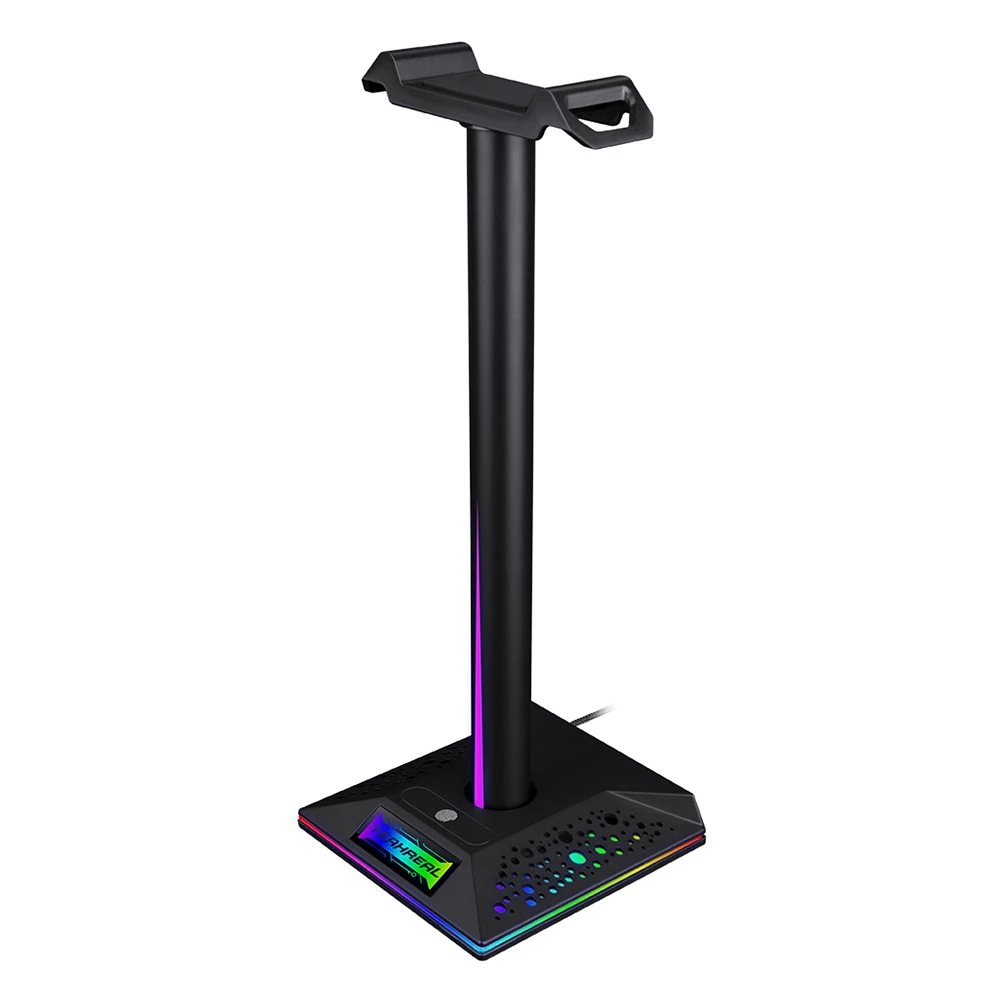 

RGB Headphones Desktop Stand Gaming Headset Holder with 3.5mm 2 USB Ports Creative Display Holder Rack Hang Non-slip Space Save